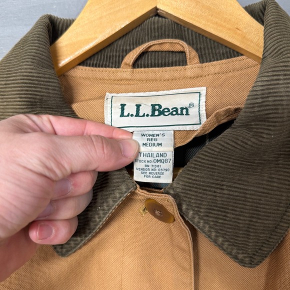 Vintage L.L.Bean Barn Coat Tan Plaid Flannel Lined Corduroy Trim Women's Medium - Picture 4 of 7